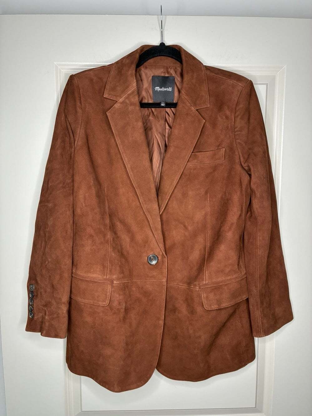 Madewell The Kline Blazer in Soft Mahogany Size 4 100% Suede Leather - Picture 4 of 10